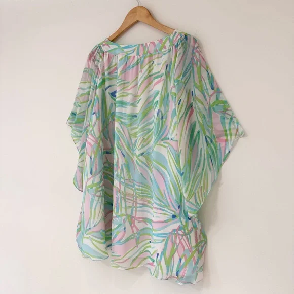 Lilly Pulitzer Silk Marietta Caftan Mini Dress in Salute Print Bell Sleeve Sz M - Picture 11 of 16